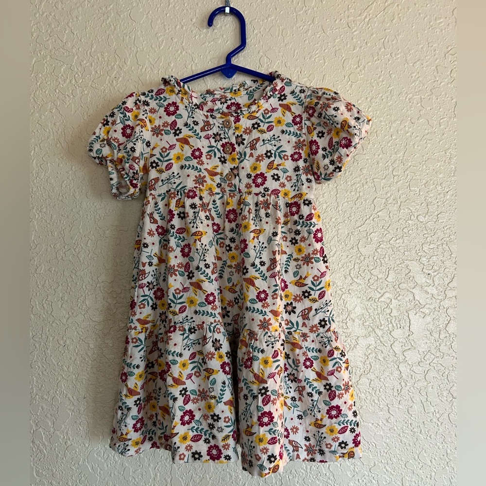 Wonder Nation Floral Kids Dress - Yellow, White, Brown, Red